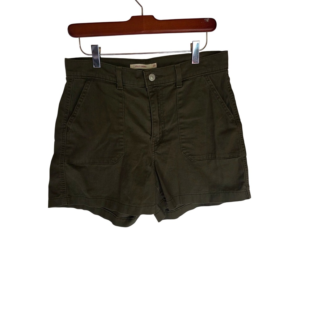 Levis Utility Shorts Womens 29 Olive Green Cotton Stretch Patch Pocket